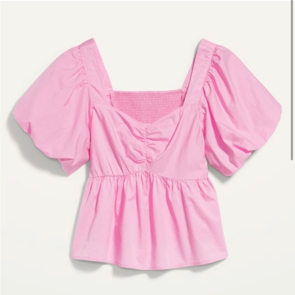 Old Navy Puff Sleeve Rouched Smocked BabyDoll Top